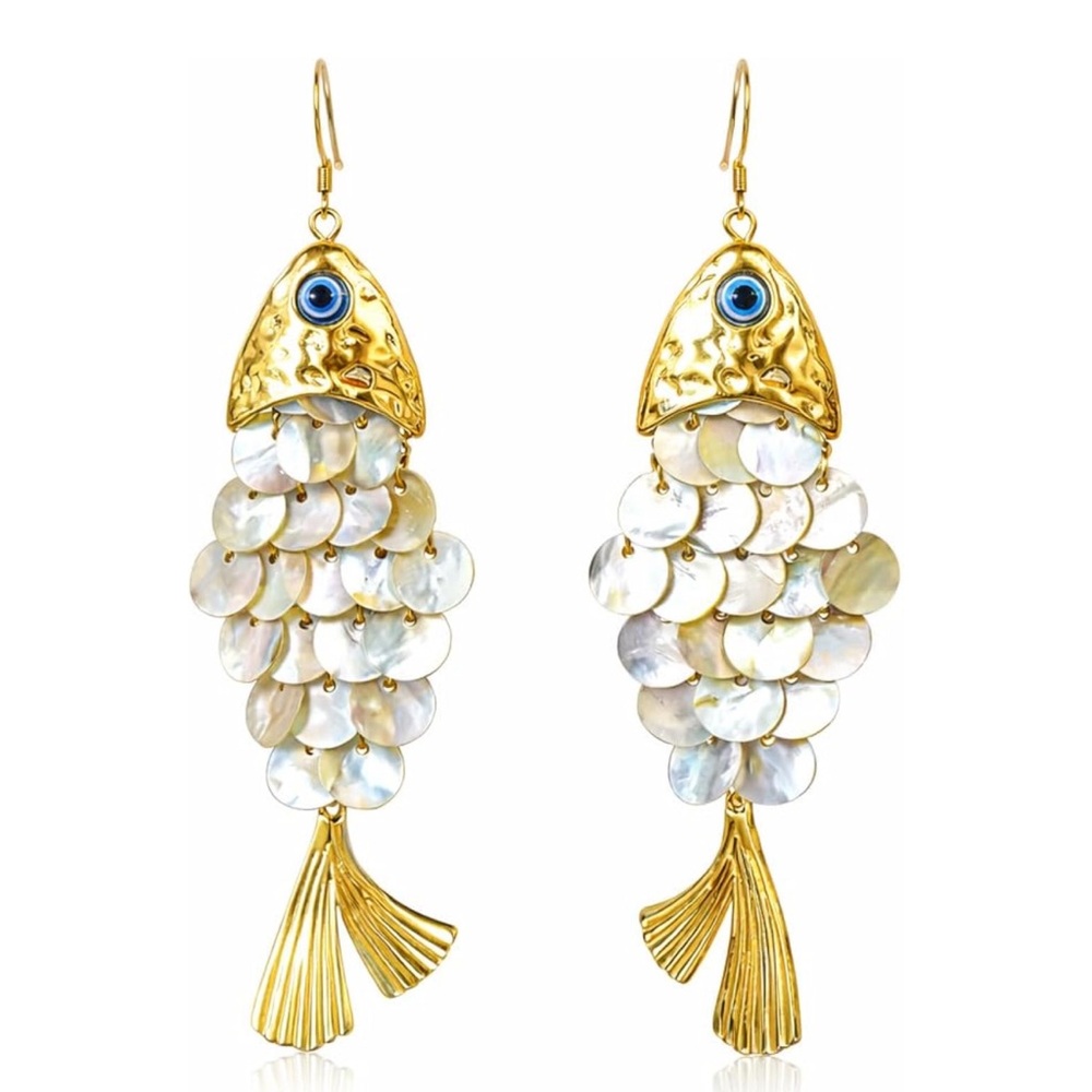 Shell Fish Goddess Gold Earrings